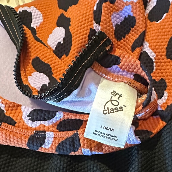 Art Class Orange and Black Leopard Print kid’s one piece bathing suit - Picture 2 of 3